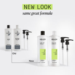 NIOXIN pump detail on liter bottles for easy, controlled dispensing and reduced waste
