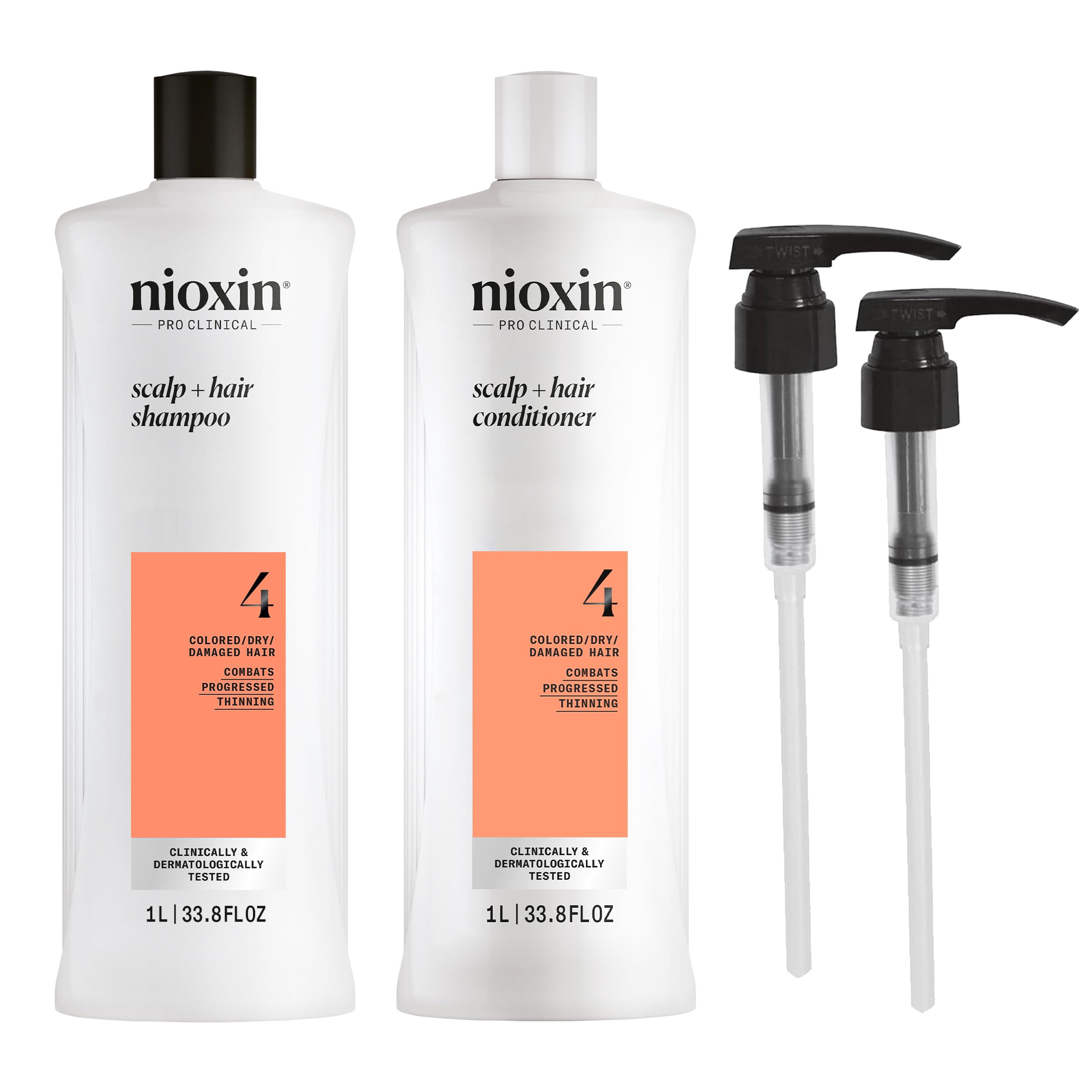 NIOXIN system 4 front packaging showing duo liter bottles and pumps for convenient use