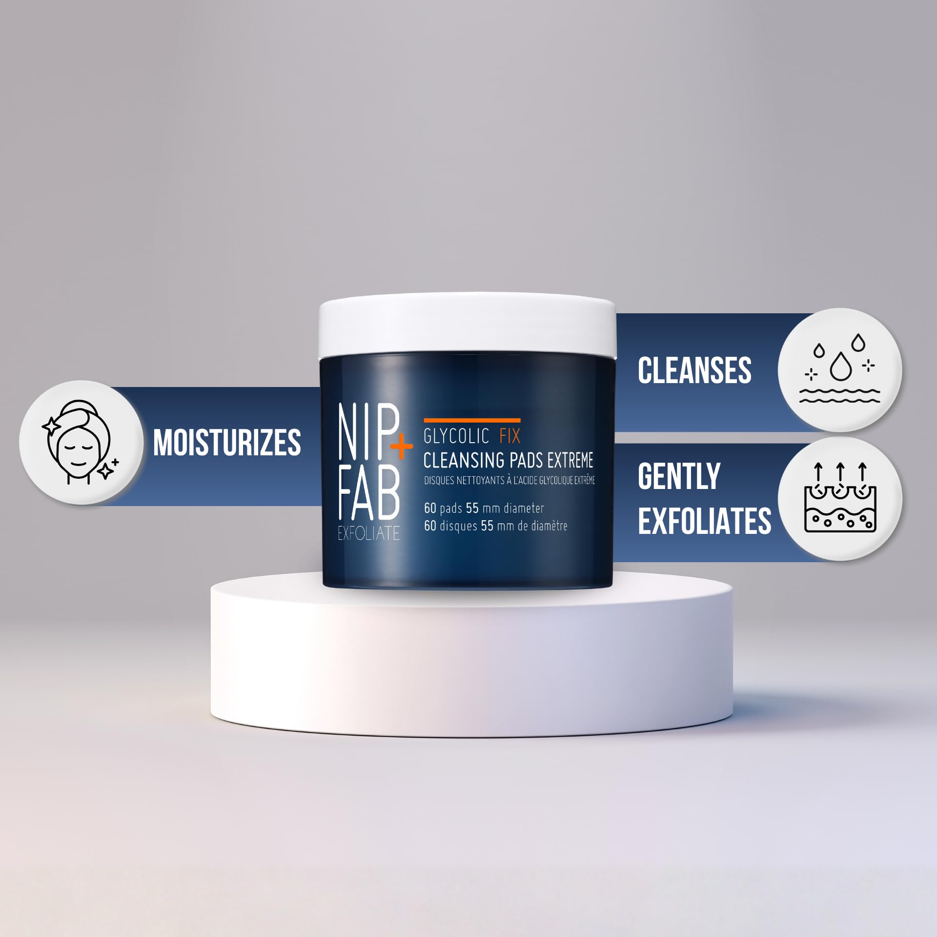 Nip+Fab pad in hand applying to face showing easy application