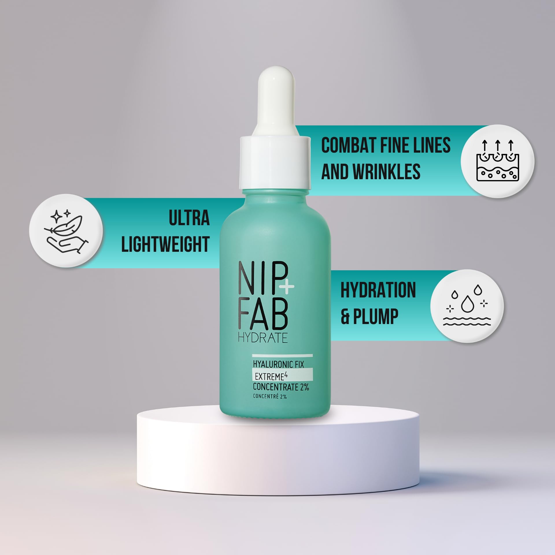 Nip+Fab serum on back of hand illustrating fast-drying, dewy finish benefit