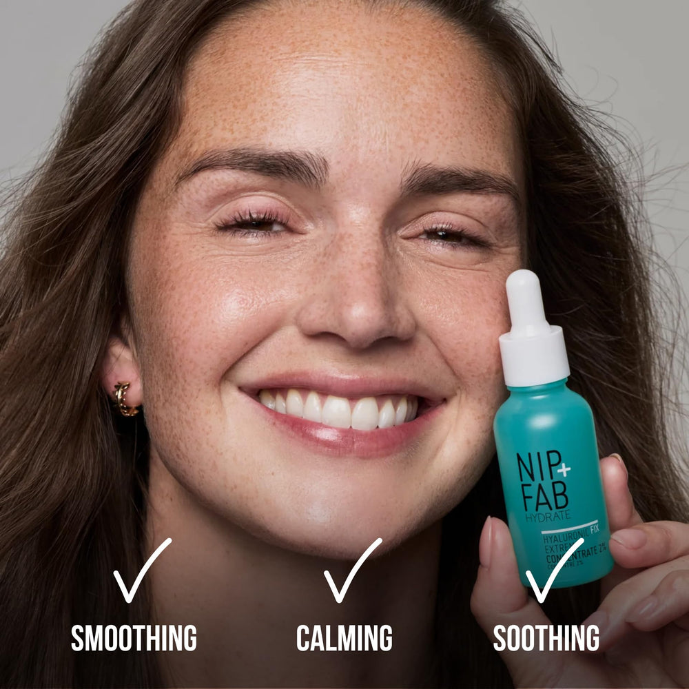 Nip+Fab before and after skin photo showing visibly plumped, hydrated look