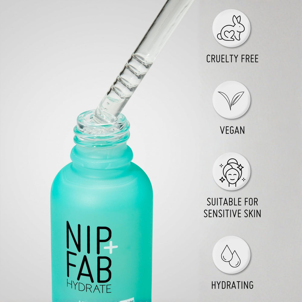 Nip+Fab close-up of lightweight serum texture demonstrating quick absorption