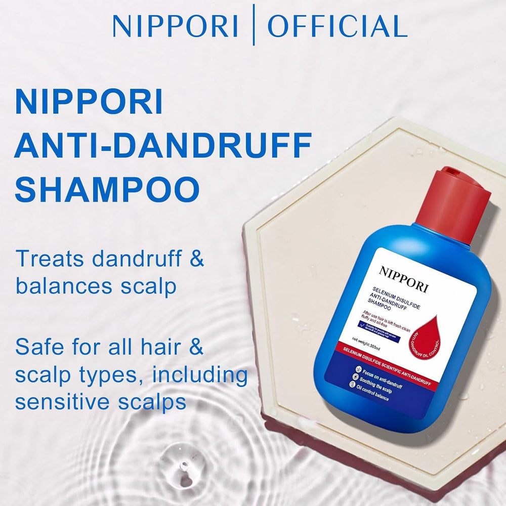 NIPPORI label close-up highlighting selenium disulfide ingredient benefits