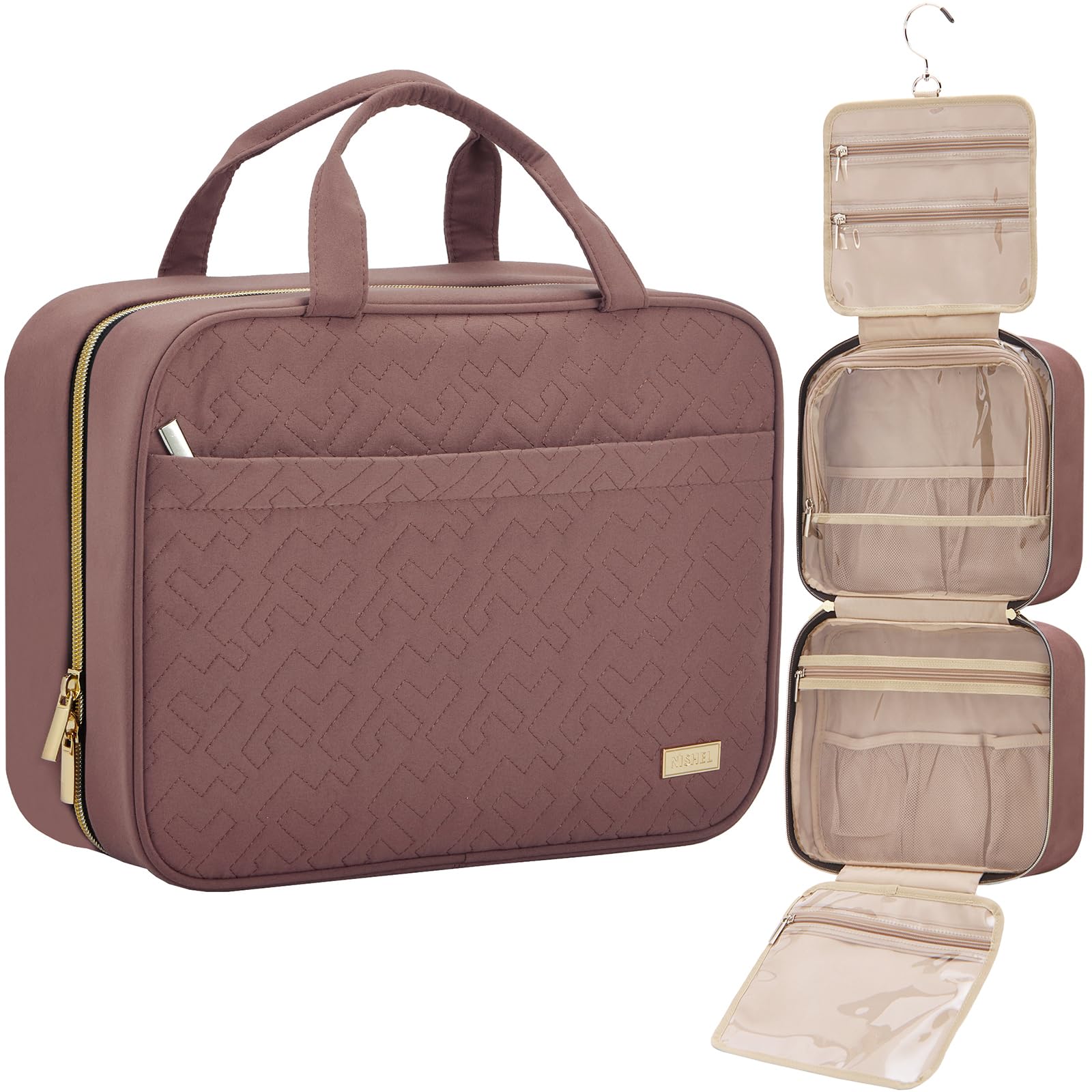 NISHEL front view of toiletry bag showing compact, travel-ready design and easy packing benefit