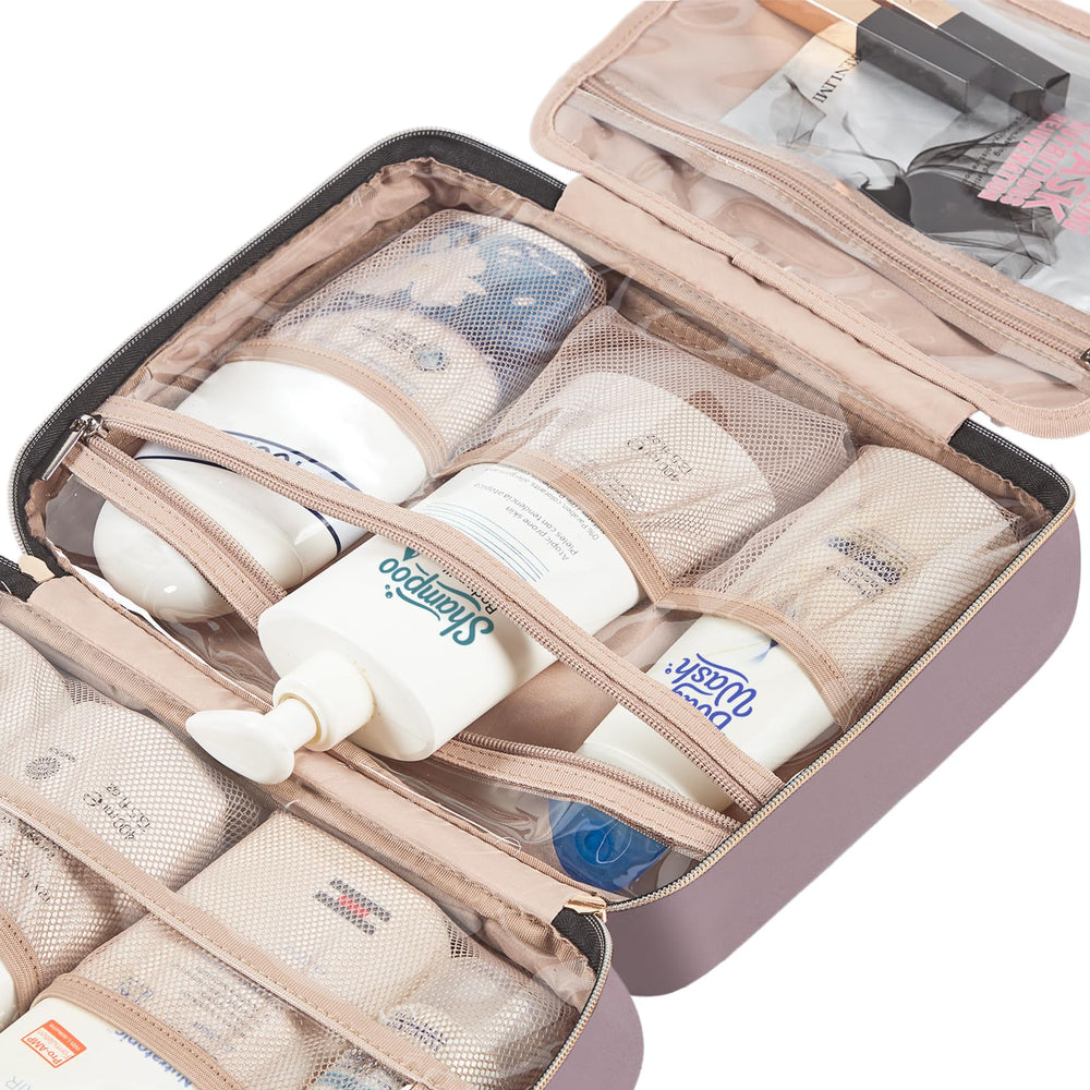 NISHEL bag hung in bathroom showing hands-free access benefit