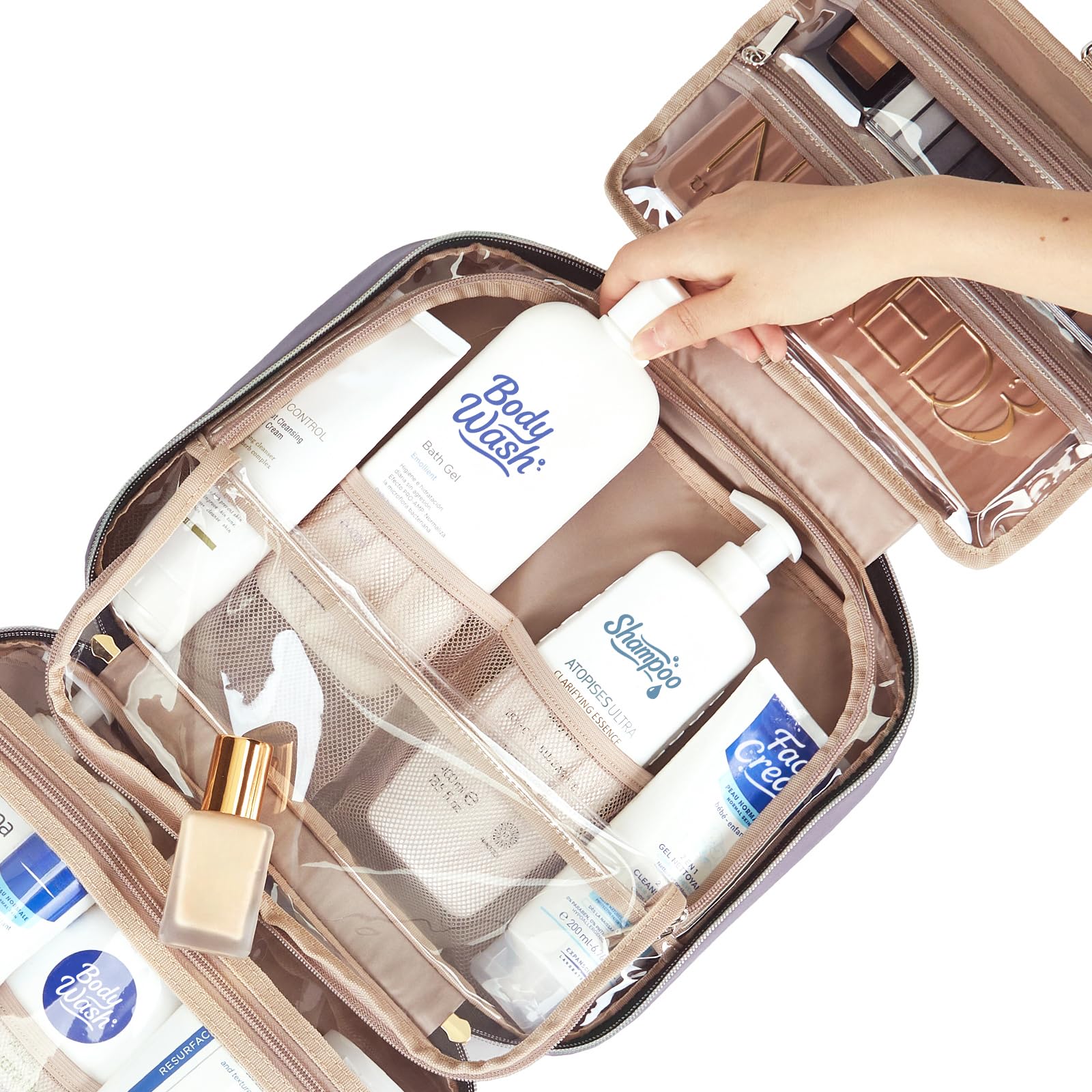 NISHEL next to full-size shampoo bottles demonstrating true-to-life capacity