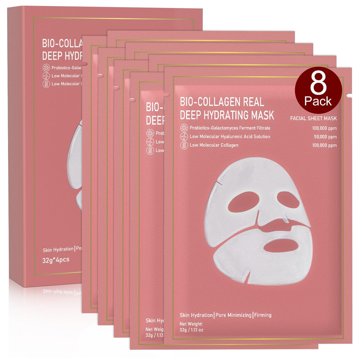 Nityrliv front pouch packaging showing eight hydrating masks and benefits