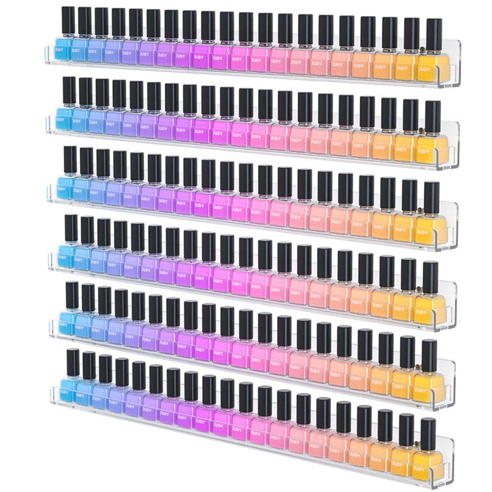 NIUBEE front view of six mounted acrylic shelves, tidy display benefit