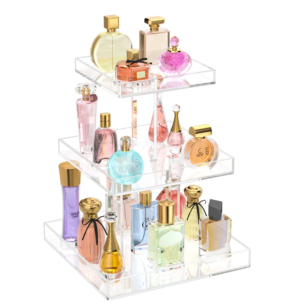 NIUBEE front view showing three-tier acrylic organizer maximizing display space