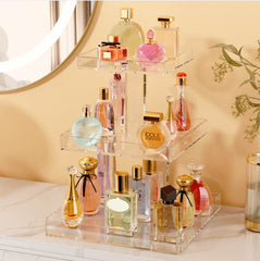 NIUBEE close-up of top tray highlighting clear acrylic and neat bottle placement