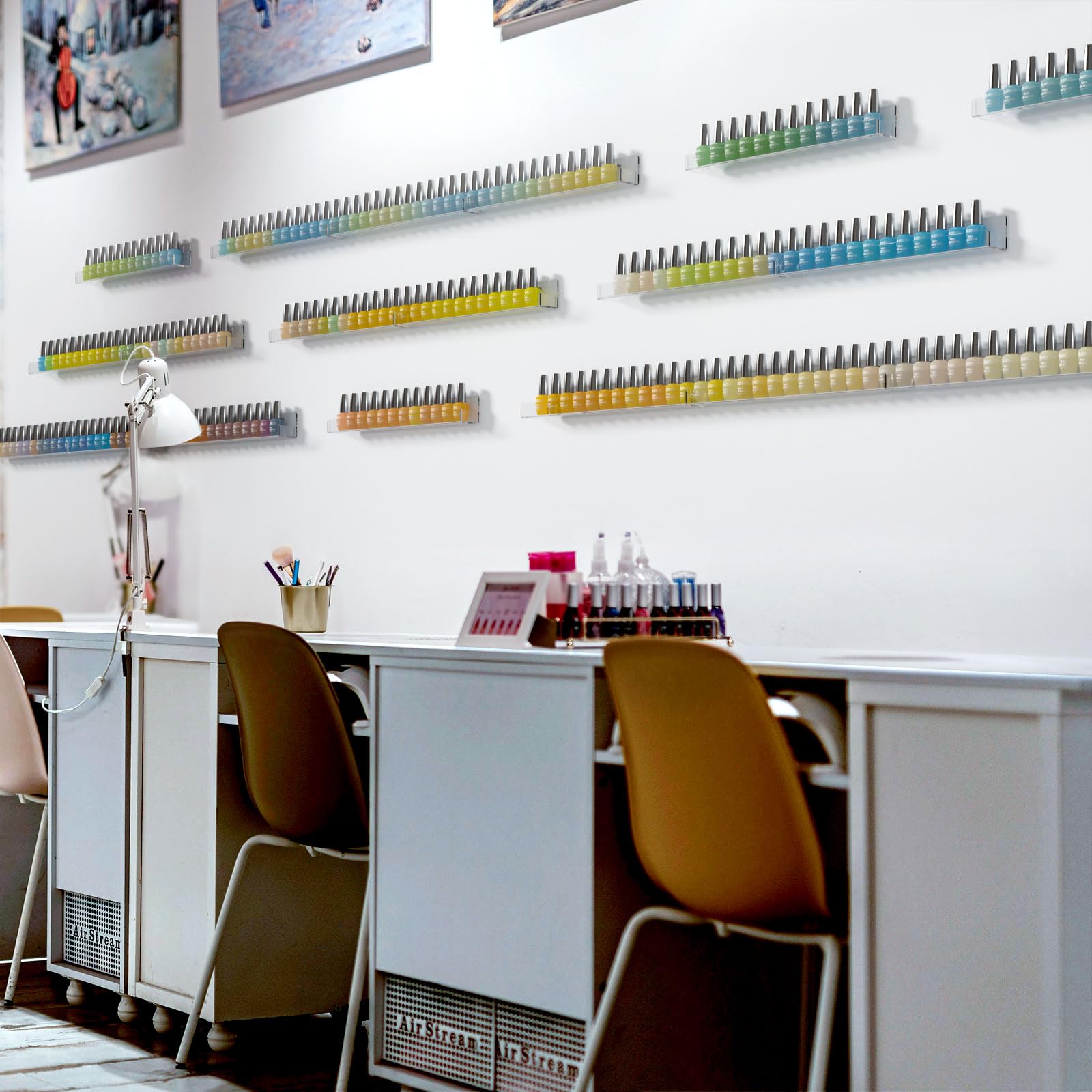 NIUBEE six shelves stacked as a gallery wall maximizing storage and display