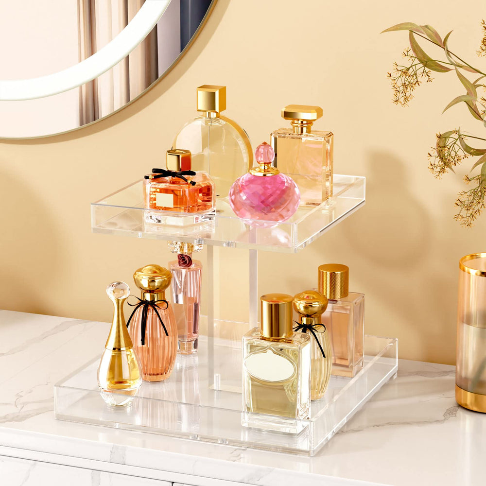 NIUBEE close-up of top tier acrylic shelf showing easy access and clear visibility benefit