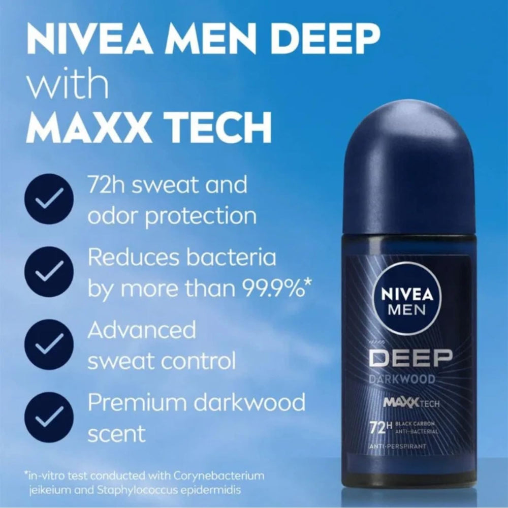 NIVEA men roll-on placed beside gym bag displaying on-the-go freshness benefit