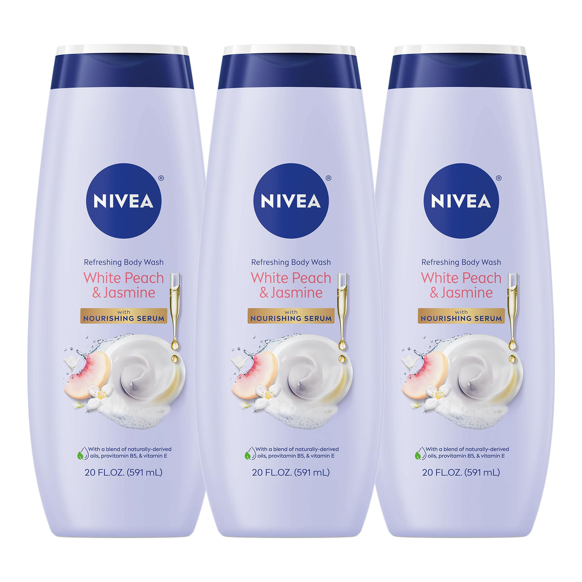 NIVEA front packaging showing white peach and jasmine scent and nourishing benefits