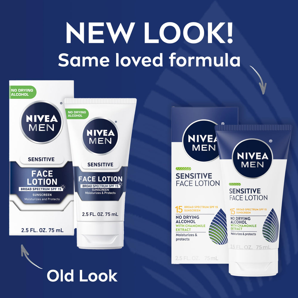 NIVEA MEN close-up of tube label highlighting sensitive skin formula