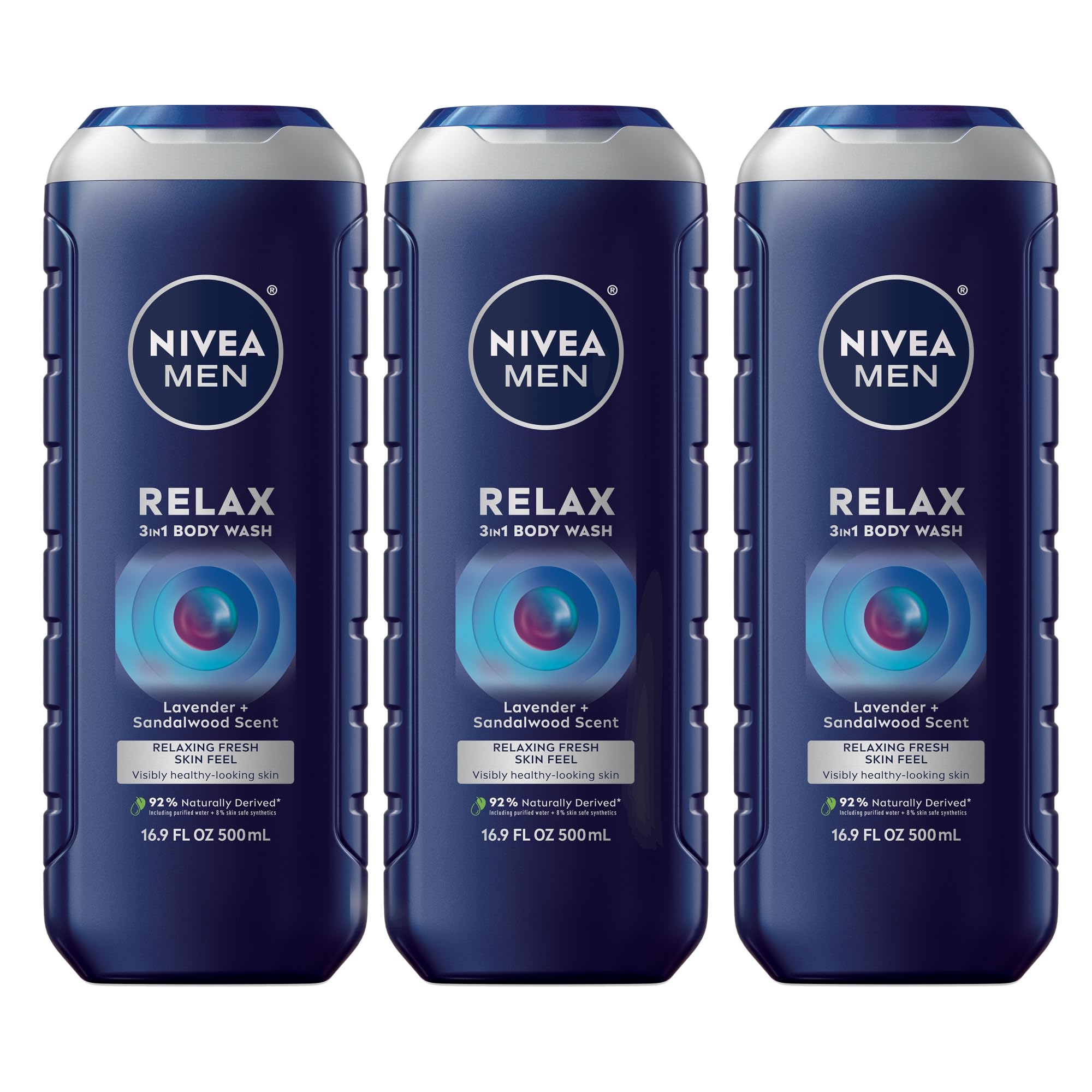 NIVEA MEN front packaging showing calming Lavender and Sandalwood scent for relaxation