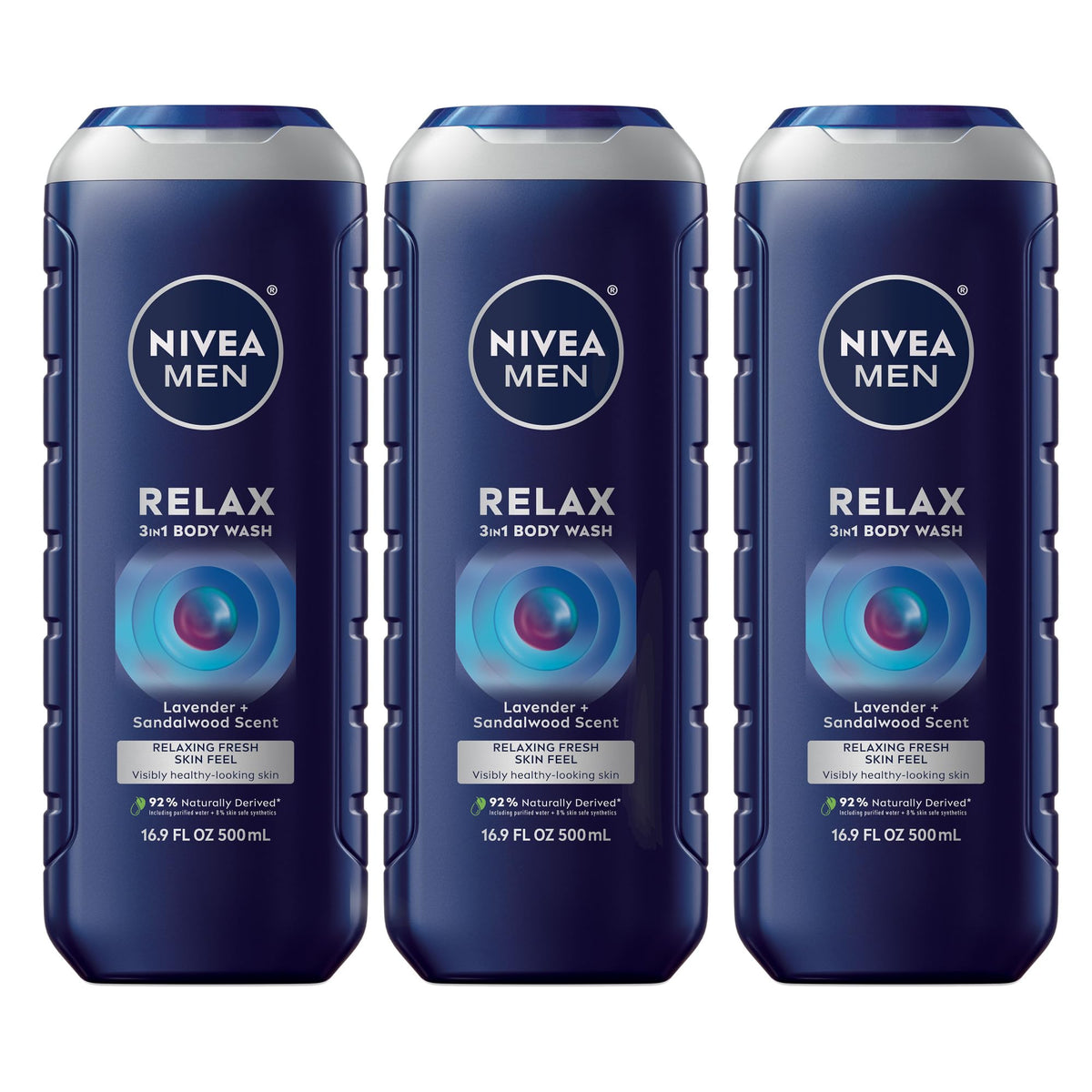 NIVEA MEN front packaging showing calming Lavender and Sandalwood scent for relaxation