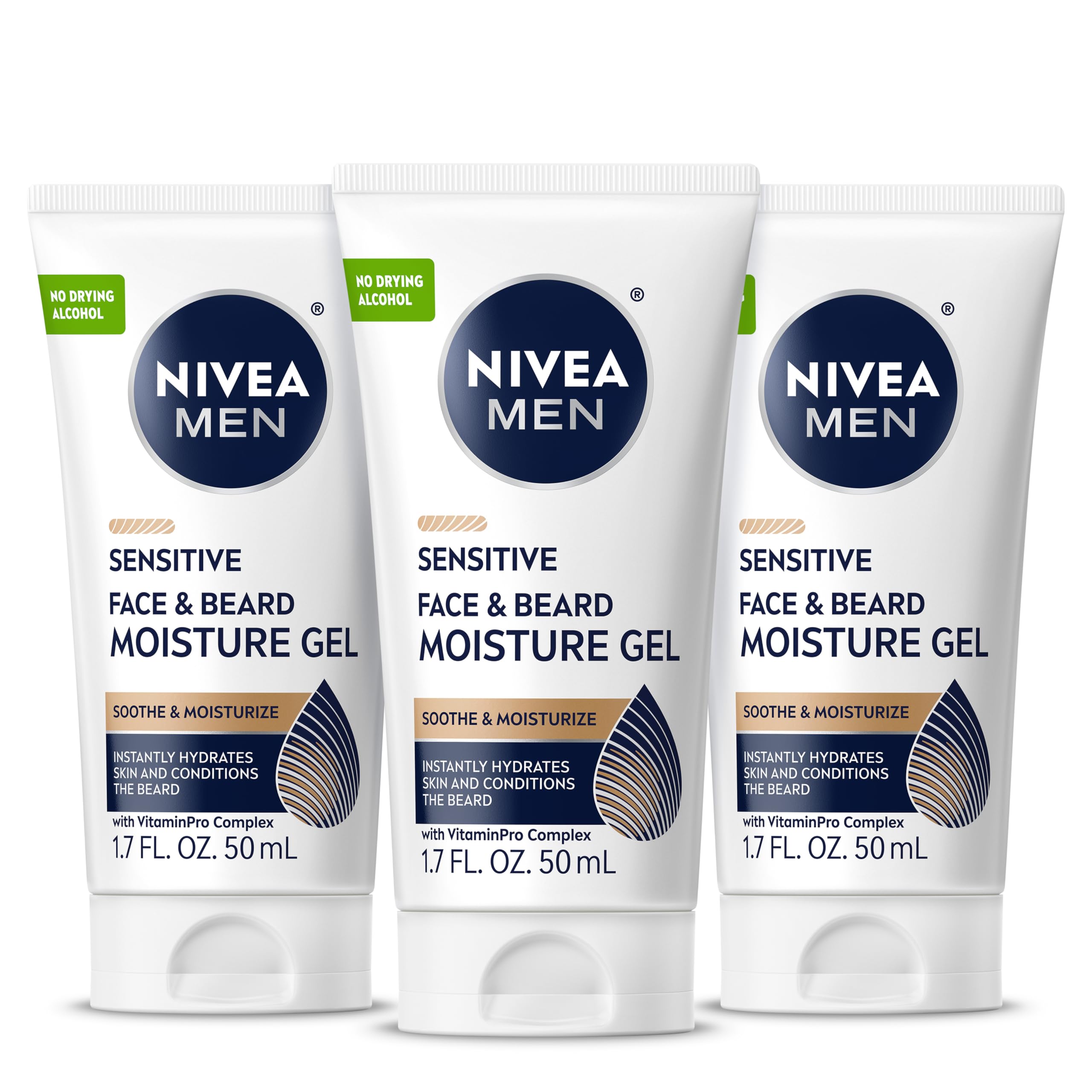 NIVEA MEN front view of three tubes showing multipack convenience and quick access