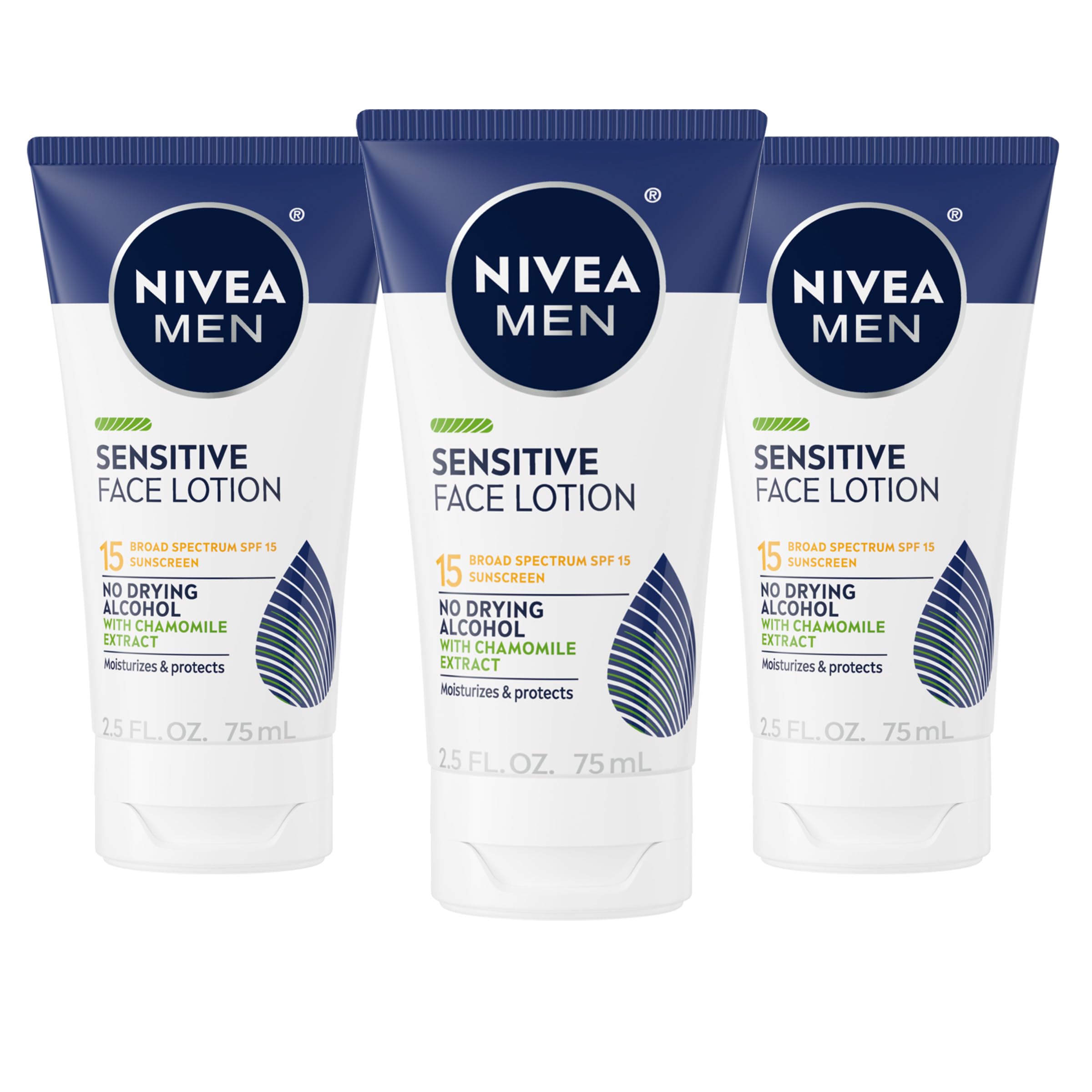 NIVEA MEN front packaging showing three SPF 15 tubes for convenient use