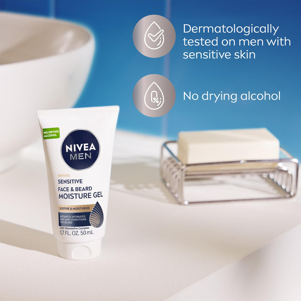 NIVEA MEN three tubes beside a ruler showing compact 1.7 fl oz scale