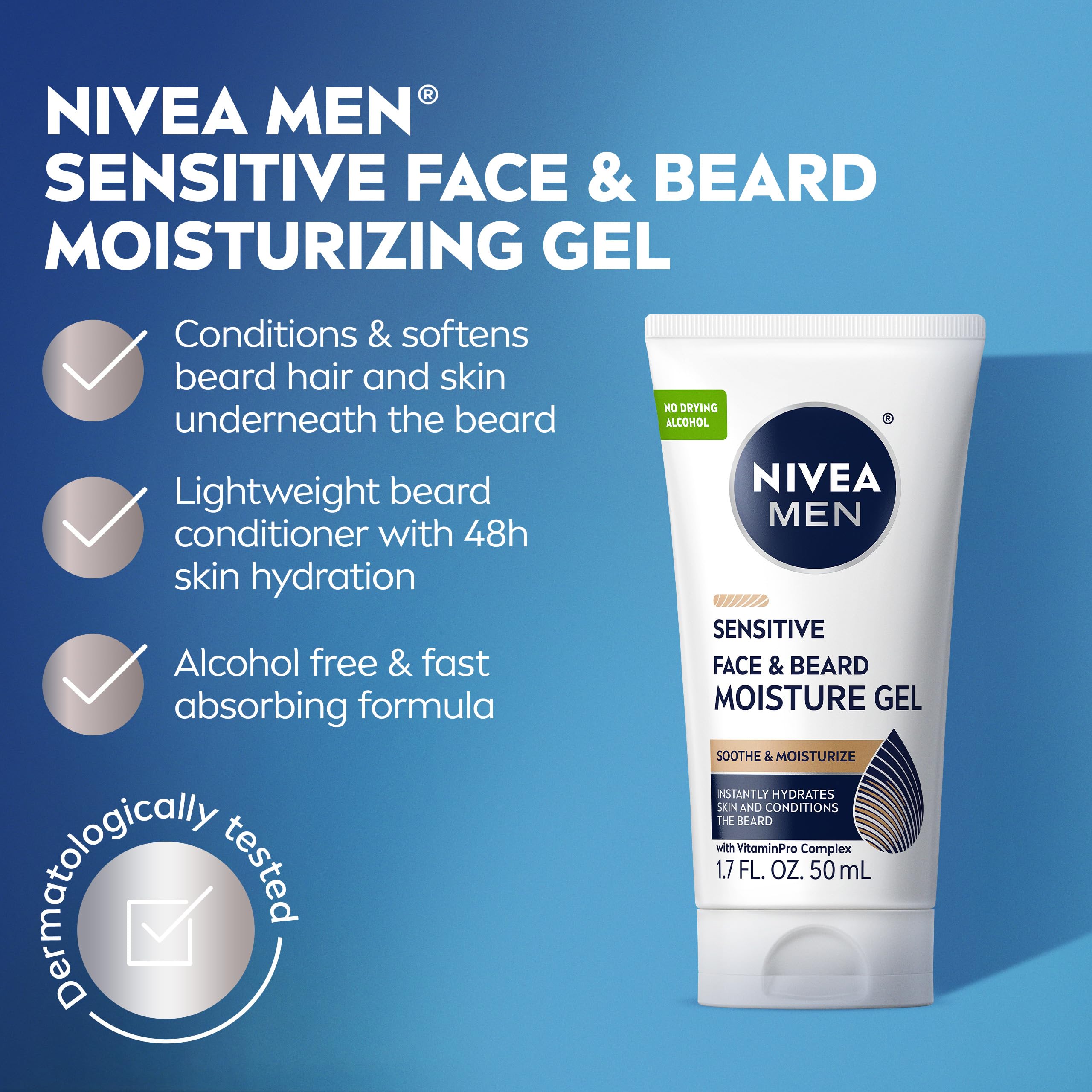 NIVEA MEN tube with cap open dispensing gel for easy, mess-free application