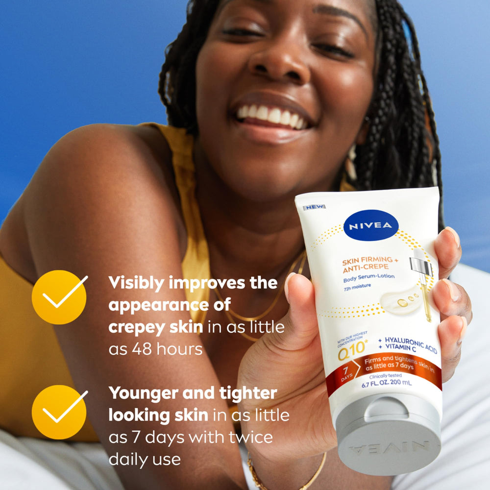 NIVEA applying serum to arm, demonstrates hydrating and smoothing benefit