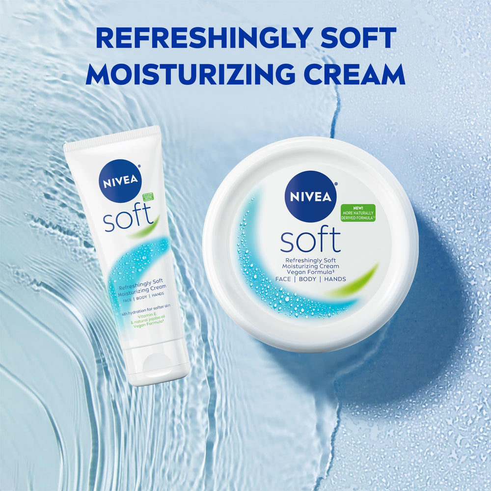 NIVEA Soft jars on bathroom counter illustrating easy access after showering