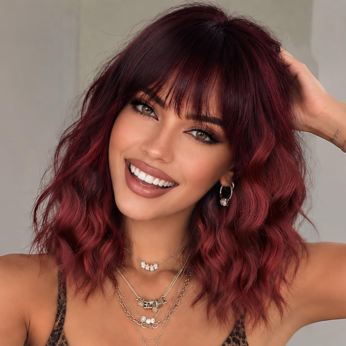 Nnzes front view red curly bob showing bold color and instant style