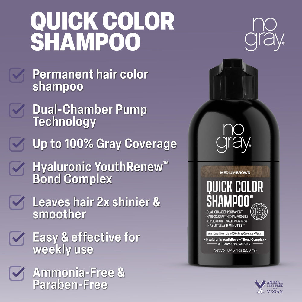 No Gray label close-up showing ammonia-free, vegan benefits clearly
