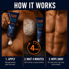 No Hair Crew after removal smooth chest showing hydrated, hair-free skin