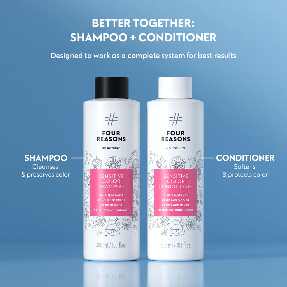 No nothing before and after on color-treated hair showing improved shine and manageability