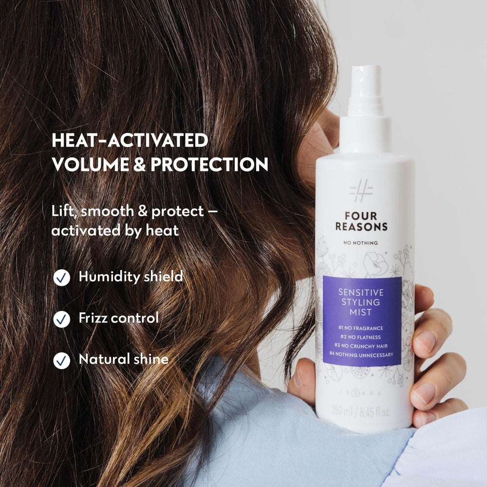 No nothing spray nozzle dispensing fine mist for even heat protection