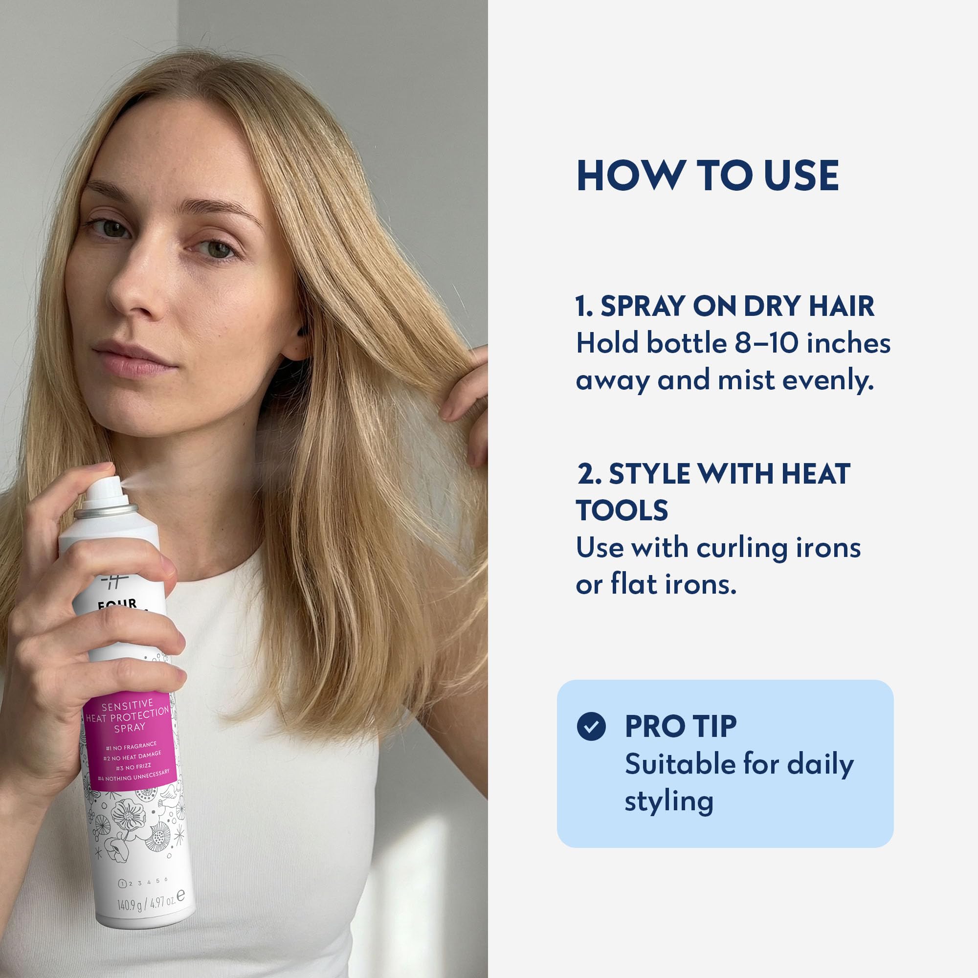 No nothing spray in stylist’s hand protecting hair during blow-dry for smoother finish