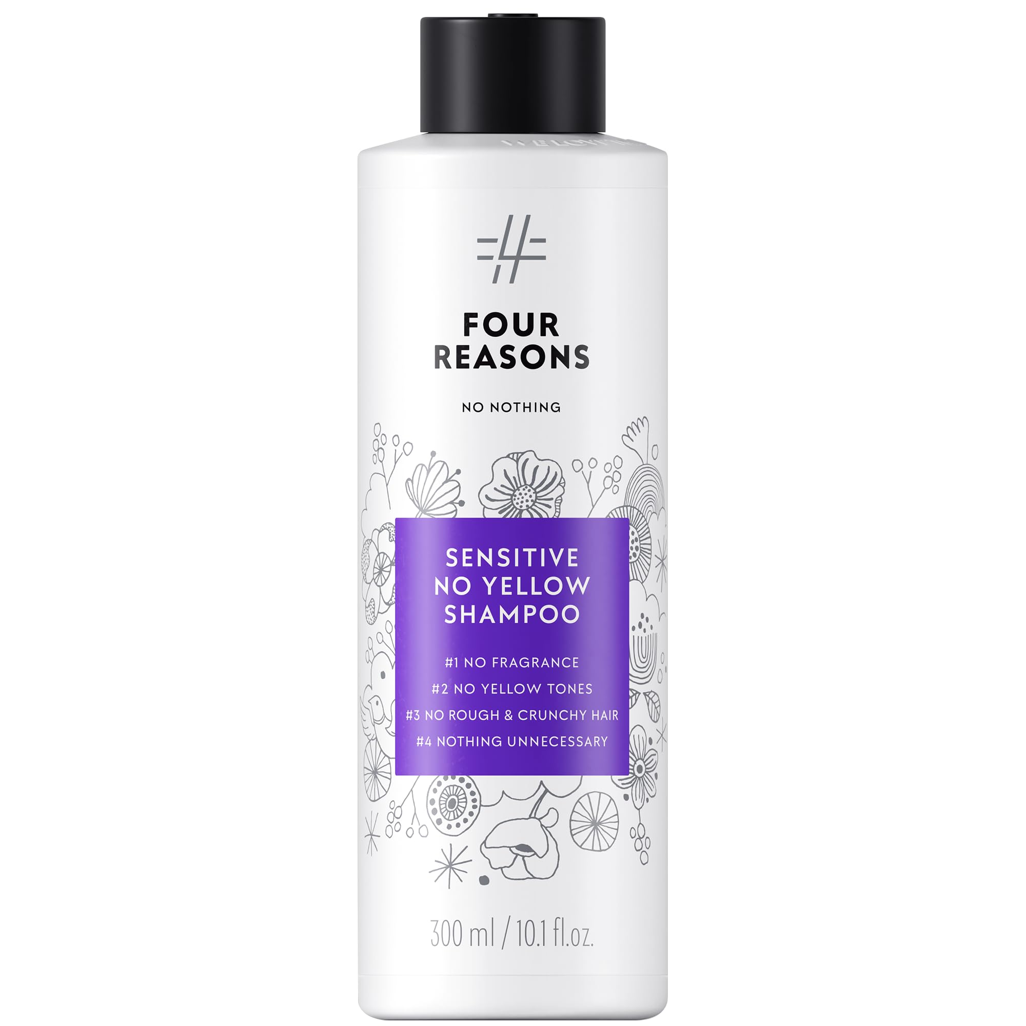 No nothing front bottle of purple shampoo showing clean label and fragrance-free benefit