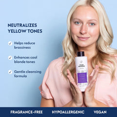 No nothing purple shampoo pump and cap close-up highlighting no-spill convenience