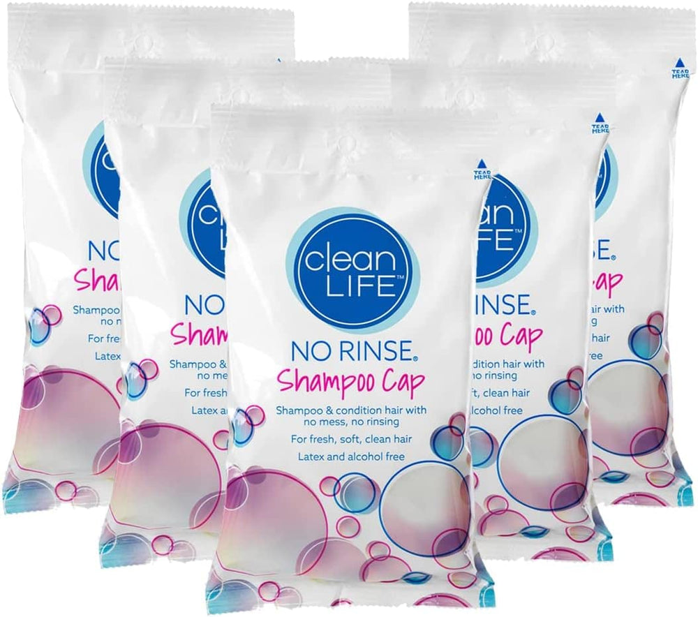 No-Rinse Cleanlife front packaging showing five disposable shampoo caps for quick haircare