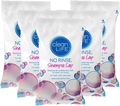 No-Rinse Cleanlife front packaging showing five disposable shampoo caps for quick haircare