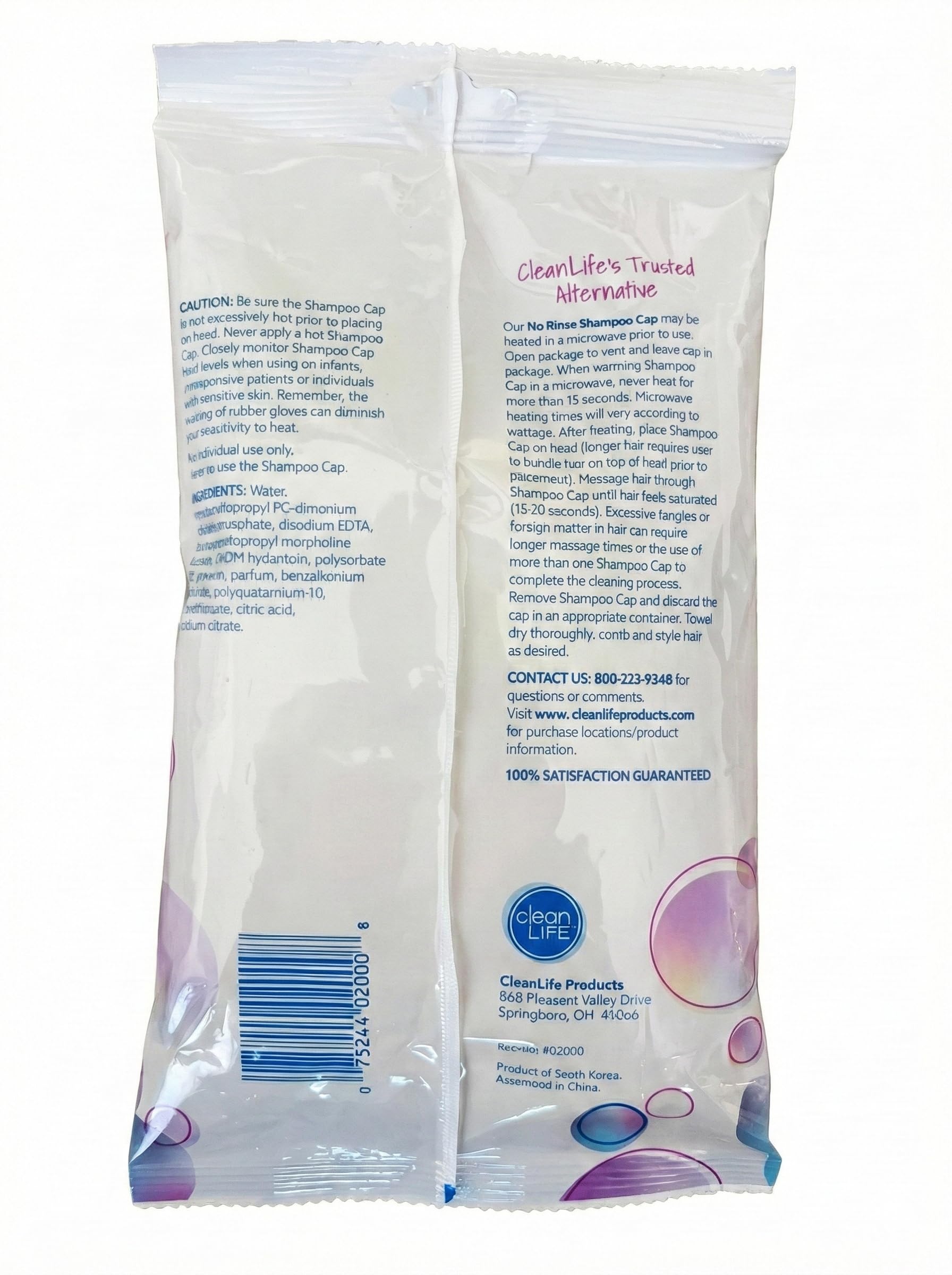 No-Rinse Cleanlife label and ingredients panel displaying hypoallergenic benefits