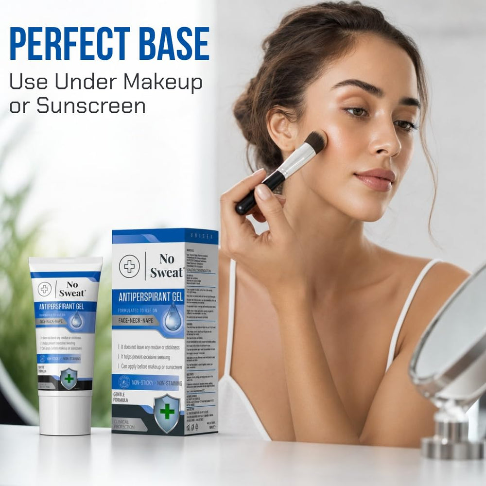 No Sweat application on neck demonstrating discreet sweat control benefit