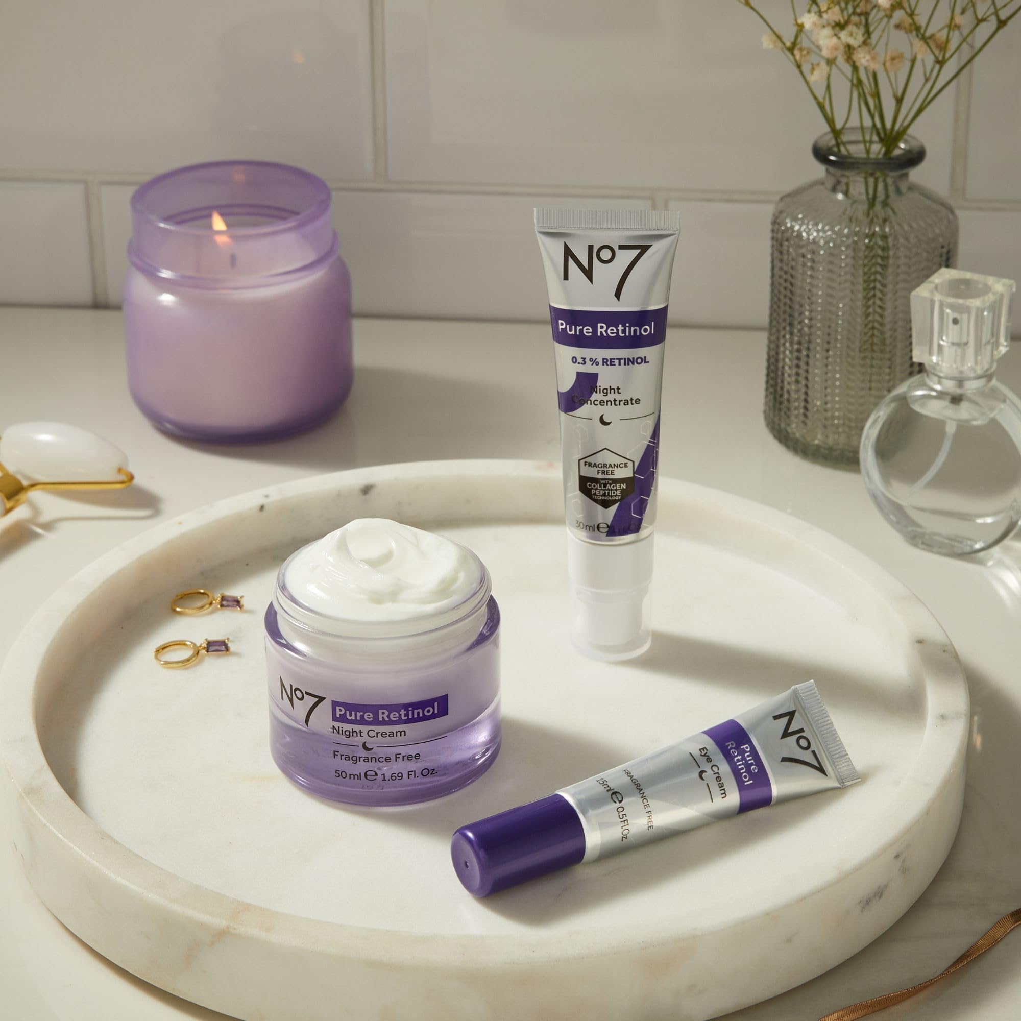 No7 jar on bathroom vanity portraying nightly routine convenience benefit