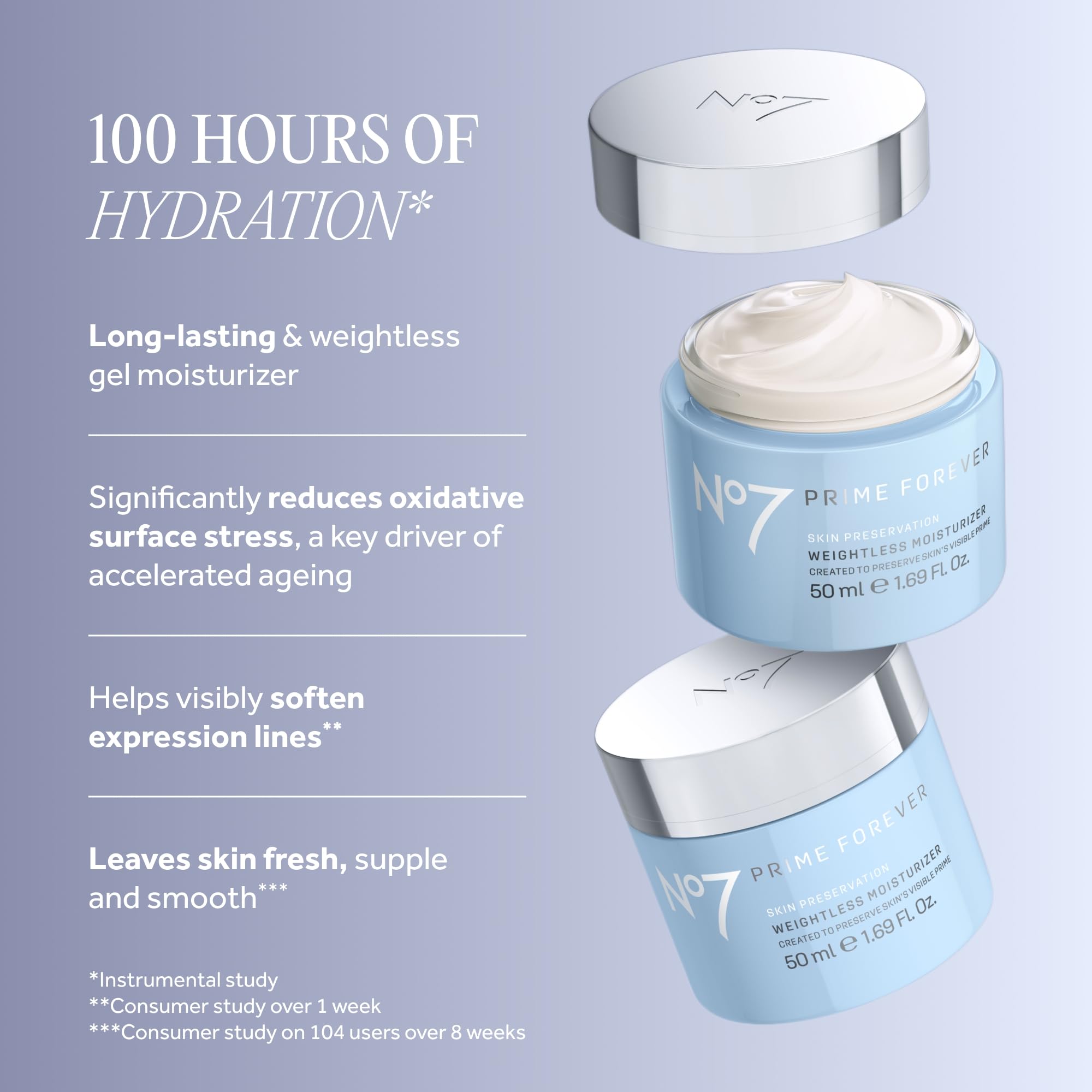 No7 open jar texture showing lightweight gel hydration