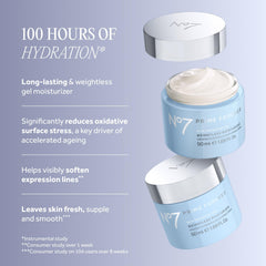 No7 open jar texture showing lightweight gel hydration