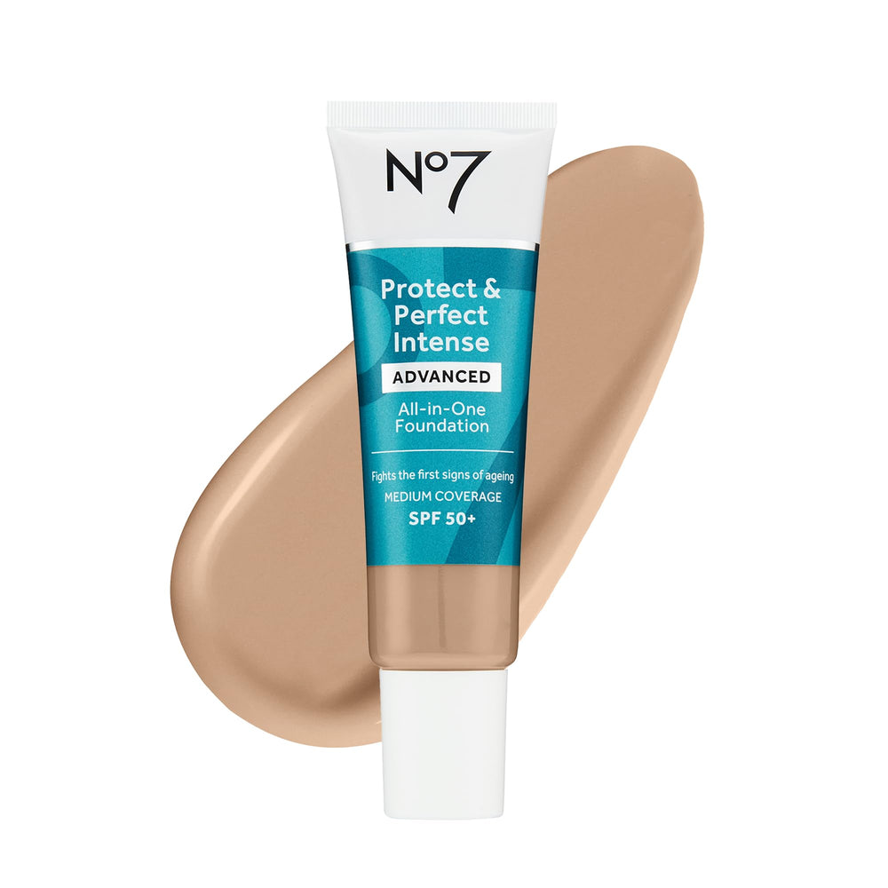 No7 front packaging showing bottle and shade Warm Beige for true-skin match