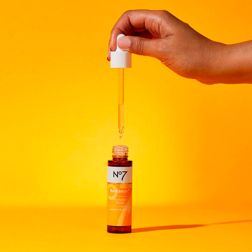 No7 Radiance+ product label focusing on formulation and ingredient transparency