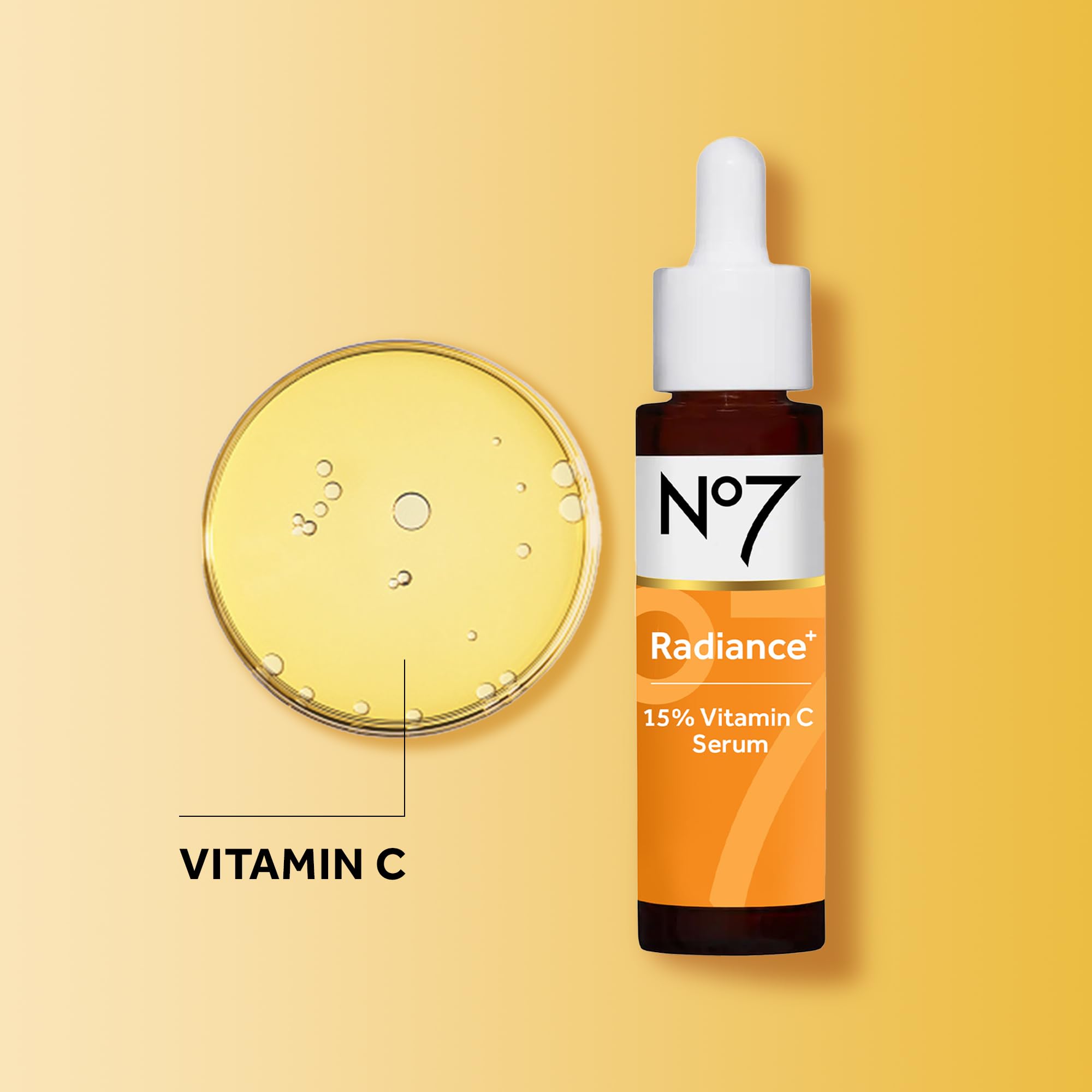 No7 Radiance+ placed on bathroom shelf alongside skincare for routine-ready use