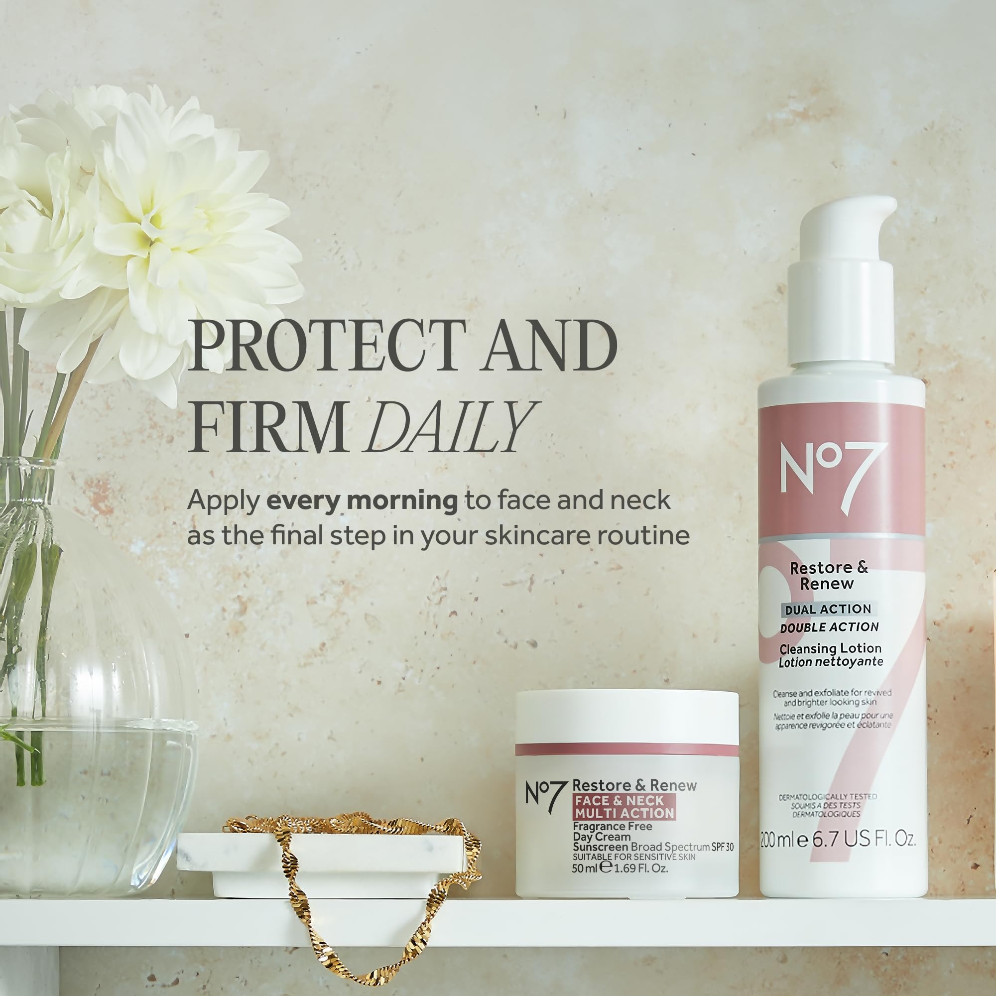 No7 applied to face and neck showing easy morning application