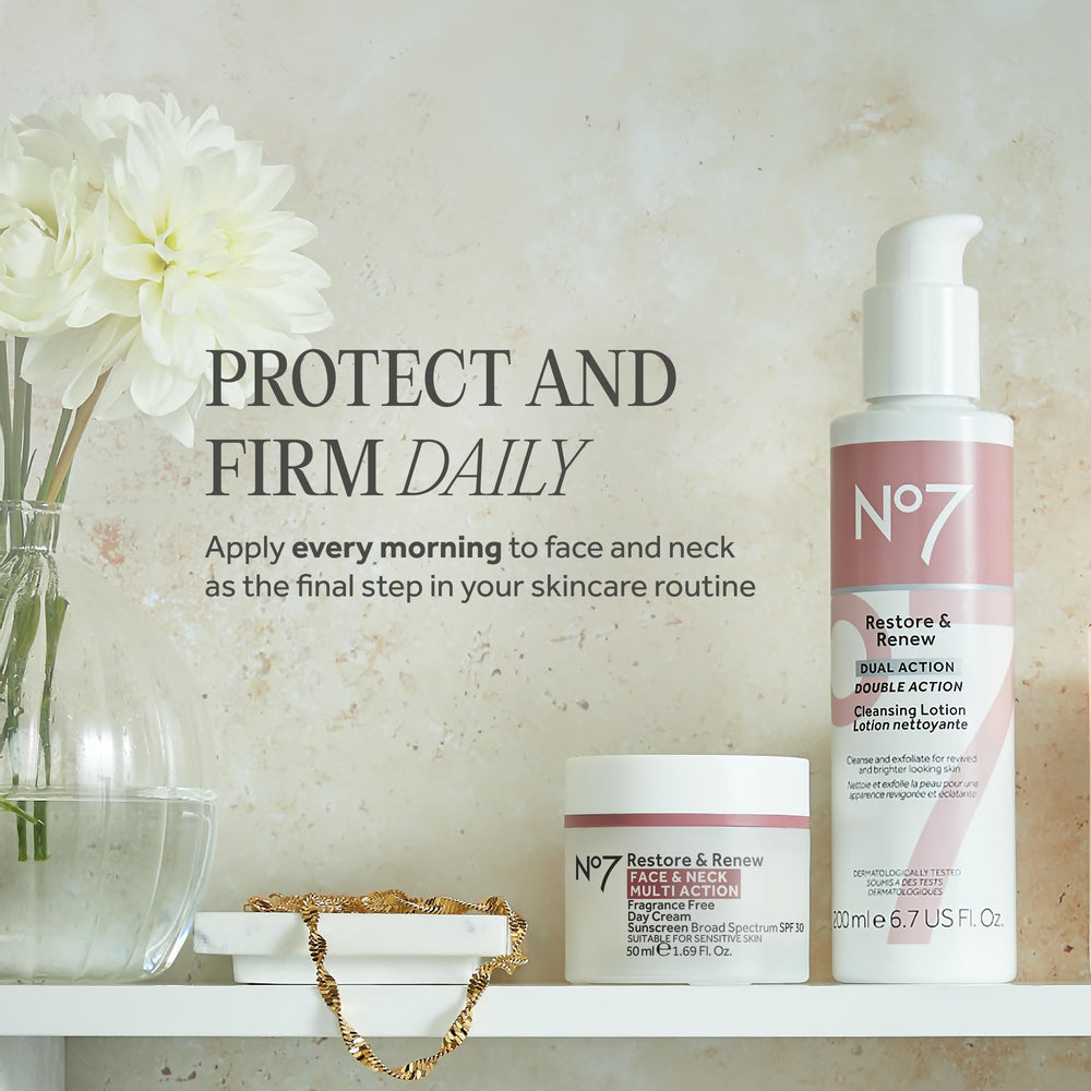 No7 applied to face and neck showing easy morning application