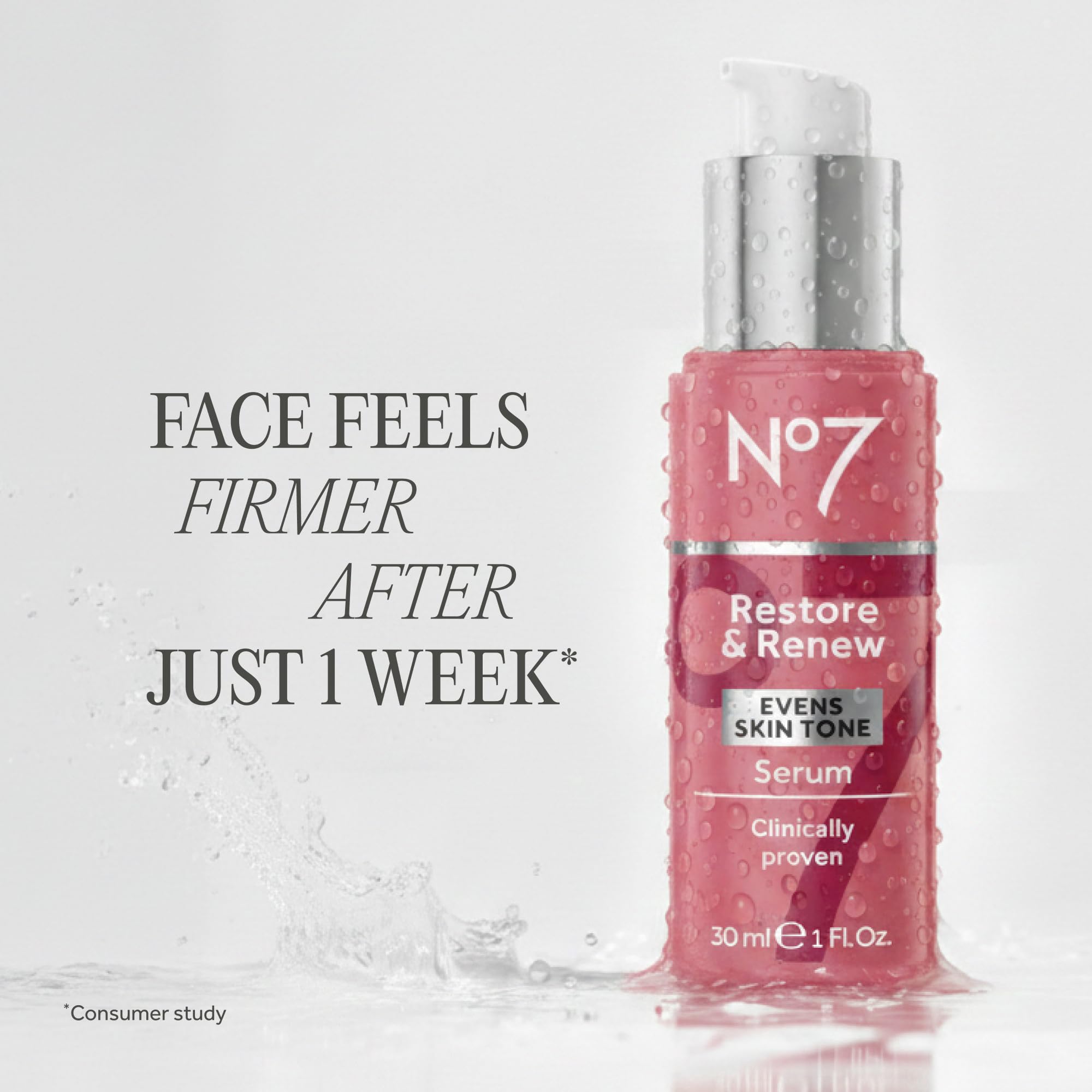 No7 serum in hand applying to neck for firmer-looking skin