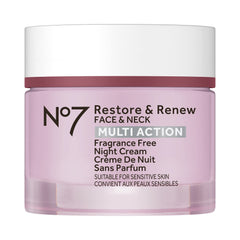 No7 jar front view showing Restore & Renew branding and size benefit