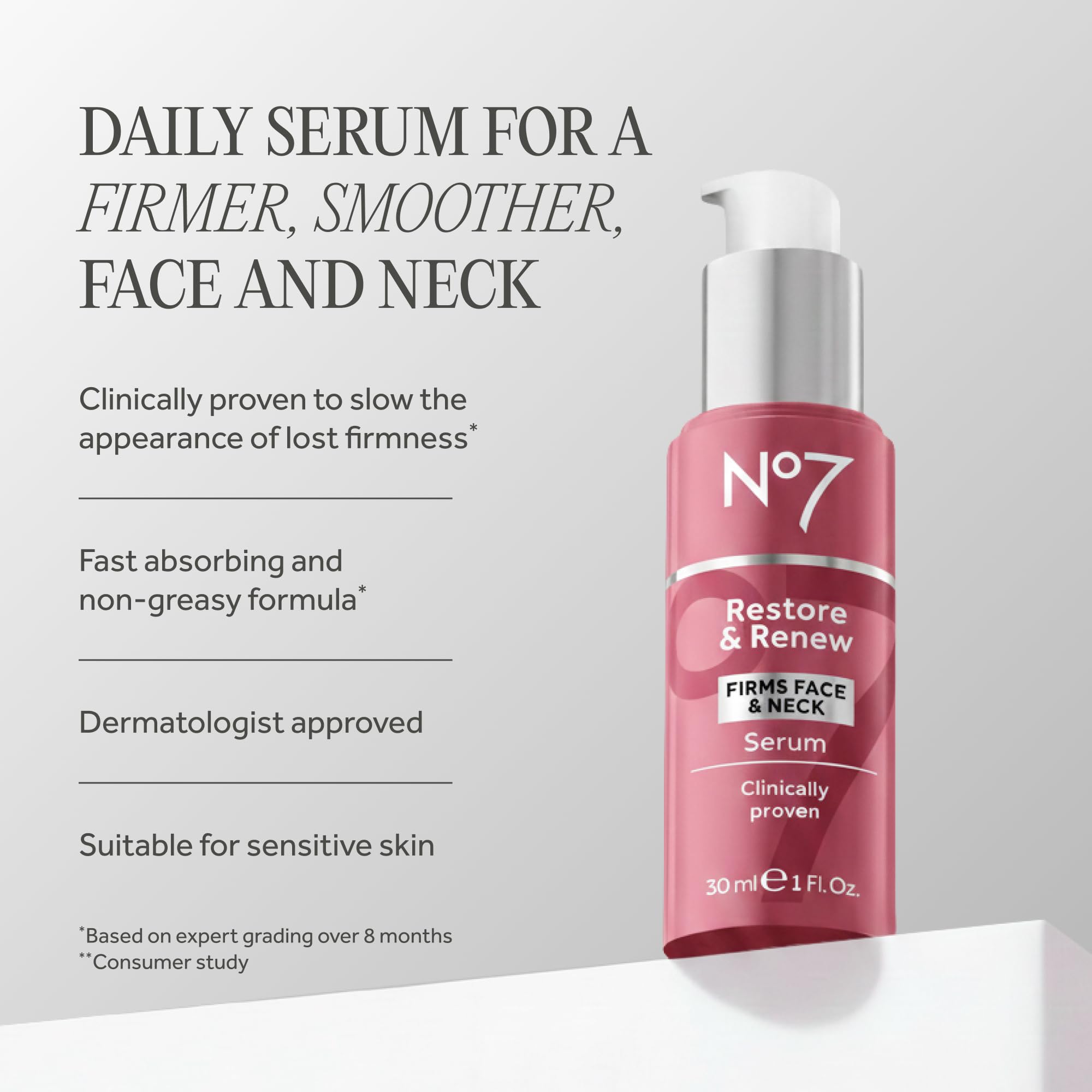 No7 pipette dispensing serum texture highlights hydrating glow